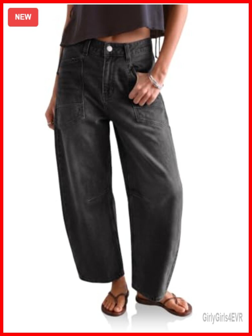 Cropped Barrel Jeans High Waisted Wide Leg Denim Pants